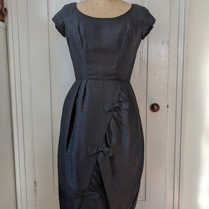 1950's Black Silk Wiggle Dress Size XS